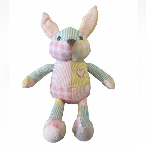 PBK Pottery Barn Kids Baby Plush Bunny Rabbit Pastel Patchwork Stripe Check Rare